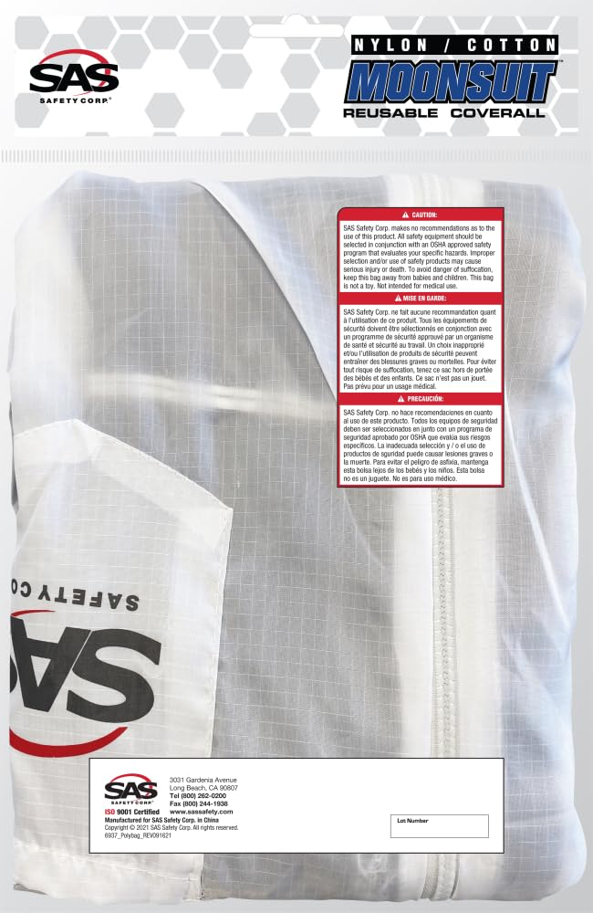 SAS Safety 6938 Moon suit Nylon Cotton Coverall, Large, White - Image 4